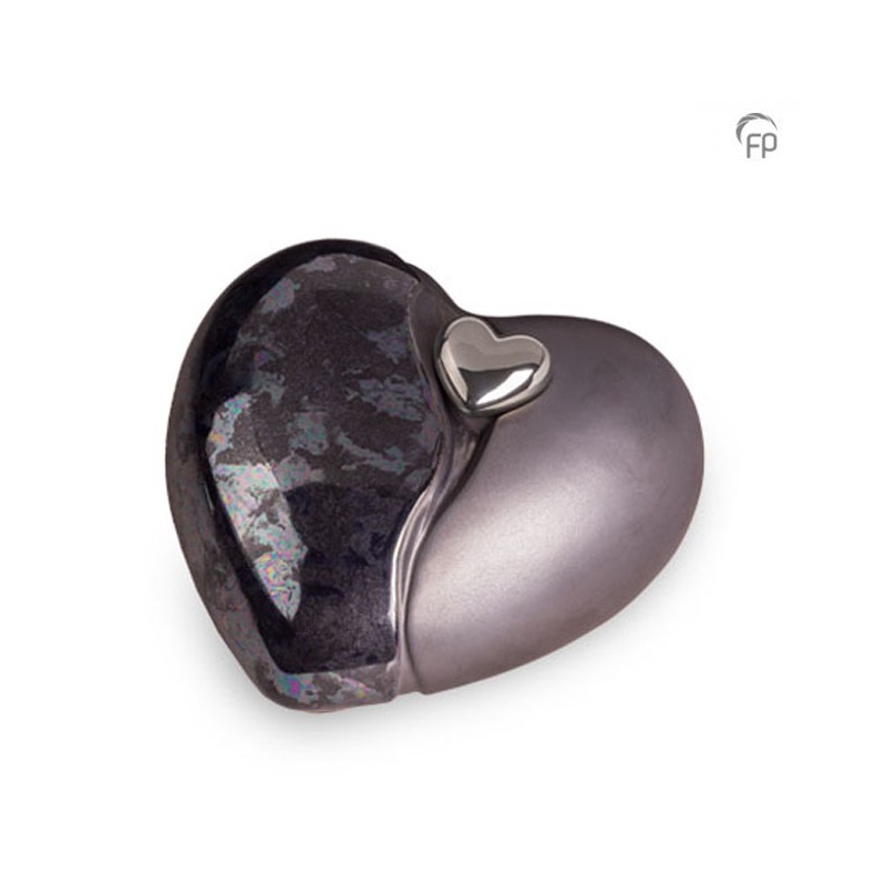 Grote Keramische Hart Urn Oiled Blue Antraciet Grote Keramische Hart Urn Oiled Blue Antraciet