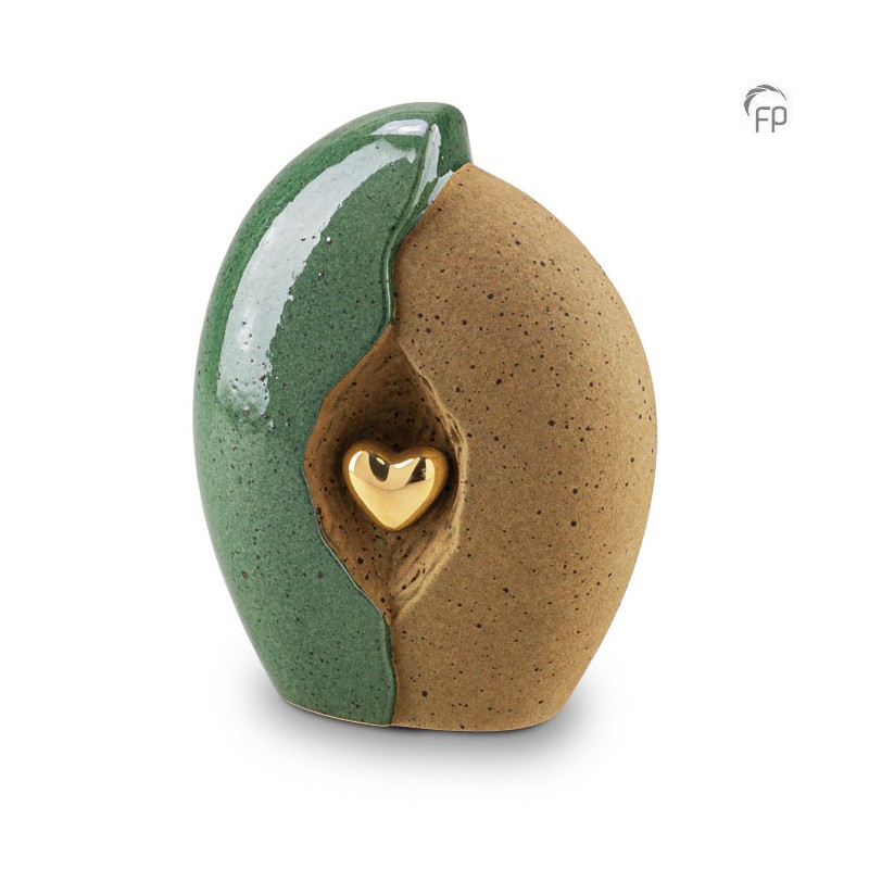 Grote Keramische Urn Groen met Zandkleur Grote Keramische Urn Groen met Zandkleur
