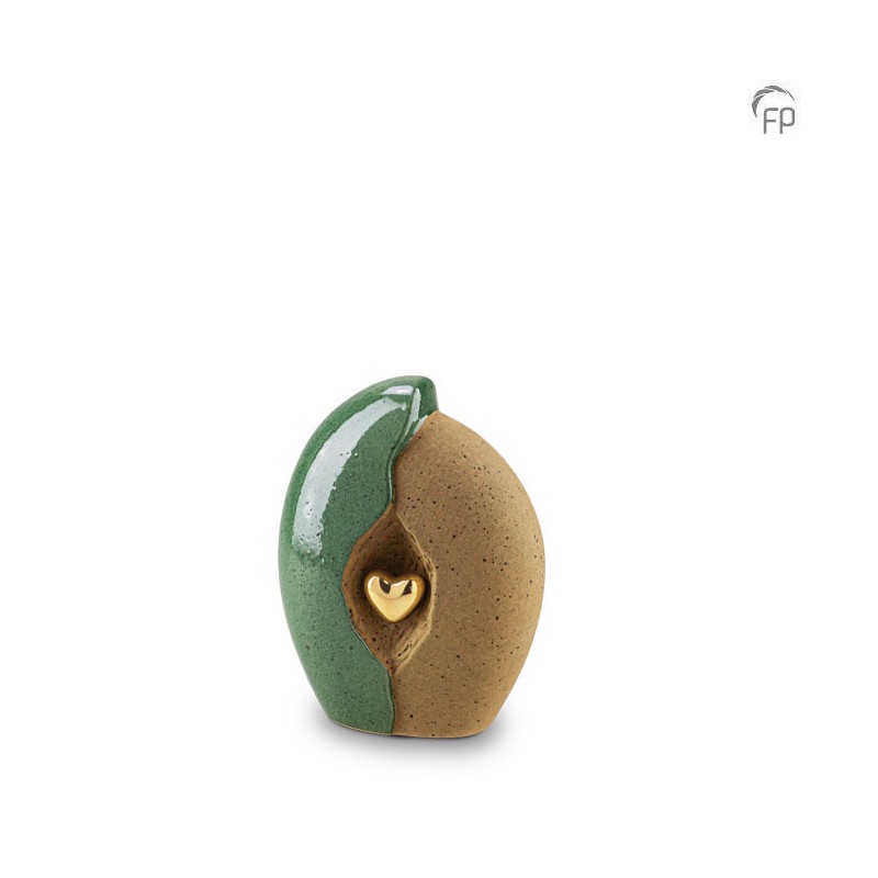 Keramische Mini Urn Groen met Zandkleur Keramische Mini Urn Groen met Zandkleur