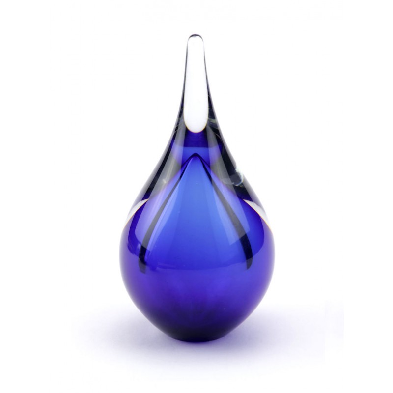 Glazen Memorie Urn 'Druppel Small Donkerblauw'