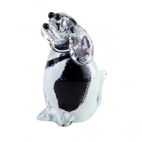 Glazen Memorie Urn Hond Zwart Wit Zittend