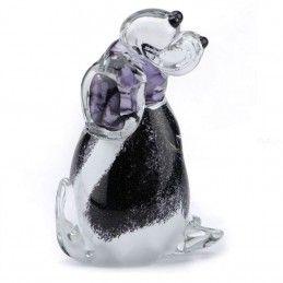 Glazen Memorie Urn Hond Zwart Wit Zittend