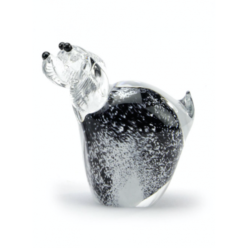 Glazen Memorie Urn Hond Zwart Wit Staand