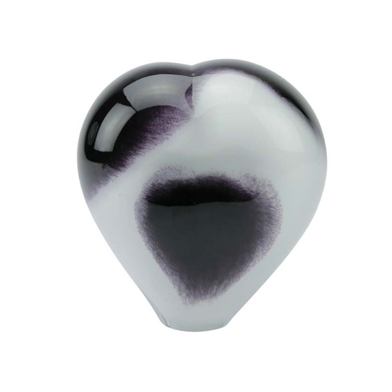 Glazen Memorie Urn Big Heart Opaque Zwart-Wit
