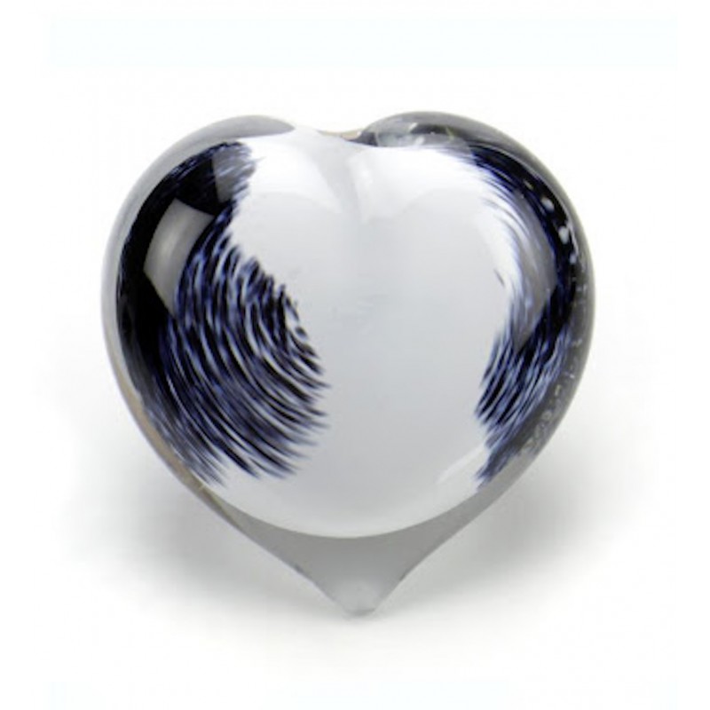 Glazen Memorie Knuffelkeitje Pebble Heart Opaque Zwart-Wit