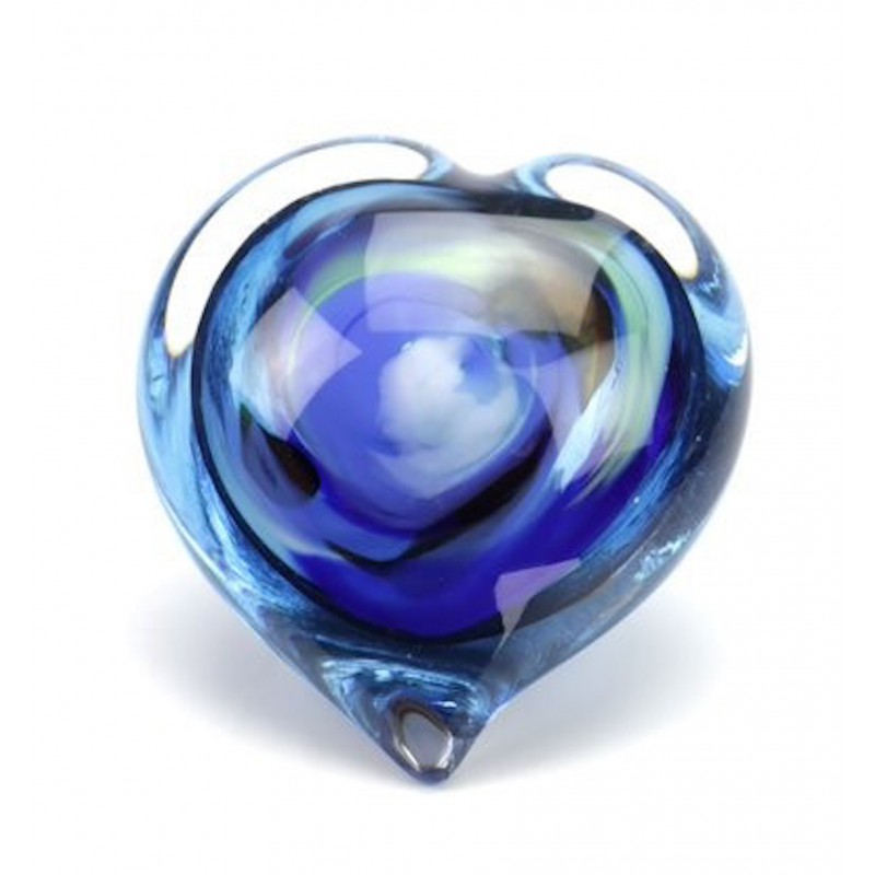 Glazen Memorie Knuffelkeitje 'Pebble Heart Blauw'