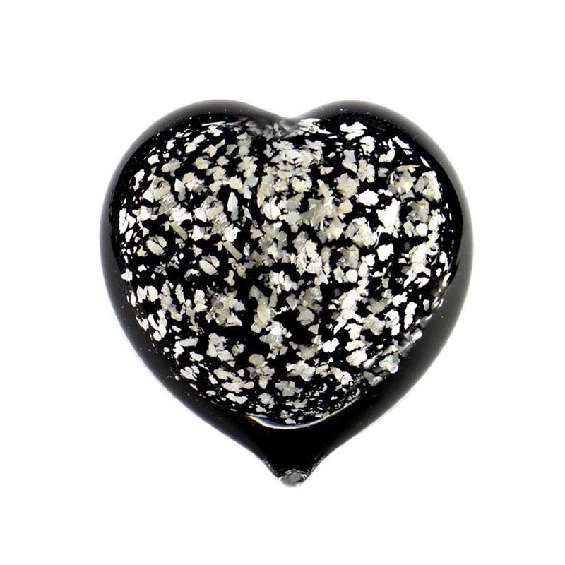 Glazen Memorie Urn Hart Zwart-Zilverkleur