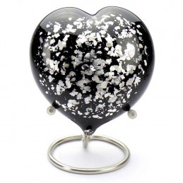 Glazen Memorie Urn 'Hart Zwart-Zilverkleur'