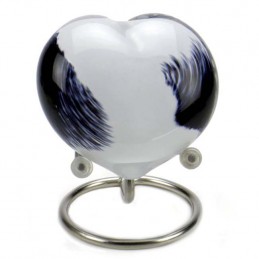 Glazen Memorie Knuffelkeitje Pebble Heart Opaque Zwart-Wit