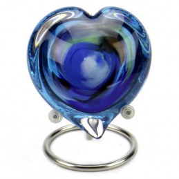 Glazen Memorie Knuffelkeitje 'Pebble Heart Blauw'