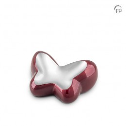 Kleine Metalen Urn Bordeaux/Zilver 'Butterfly'