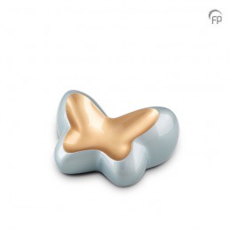 Kleine Metalen Urn Blauw/Goudkleur Butterfly
