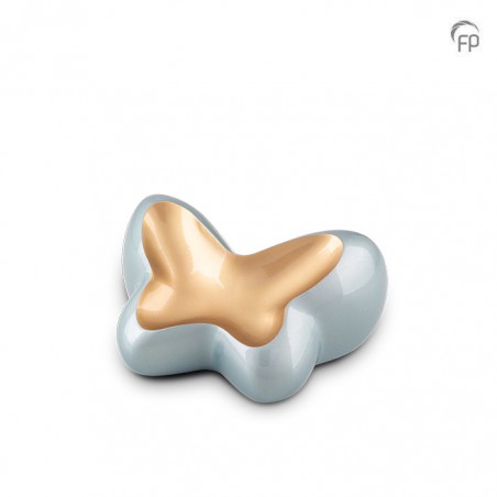 Kleine Metalen Urn Blauw/Goudkleur Butterfly