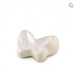 Kleine Metalen Urn Ivoor/Wit Butterfly