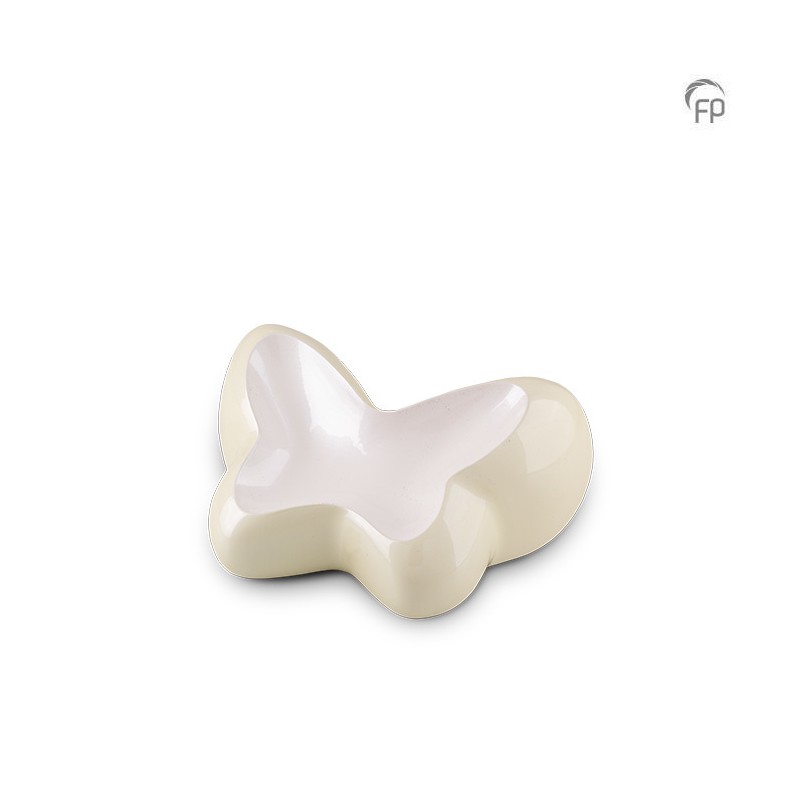Kleine Metalen Urn Ivoor/Wit Butterfly