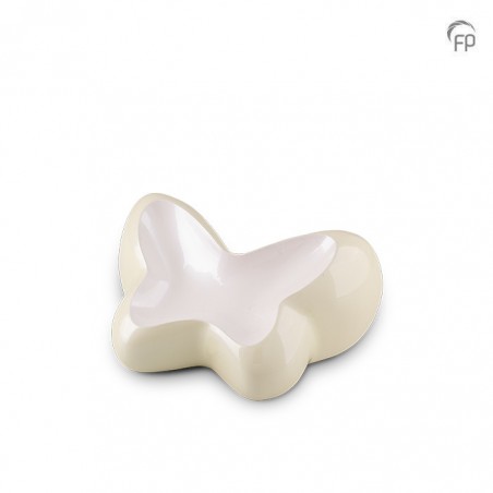 Kleine Metalen Urn Ivoor/Wit Butterfly