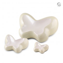 Kleine Metalen Urn Ivoor/Wit Butterfly