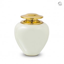 Grote Metalen Urn 'Satori' Parelmoer Wit met Goudkleur