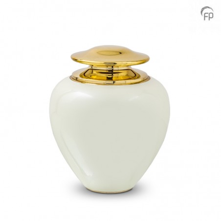 Grote Metalen Urn 'Satori' Parelmoer Wit met Goudkleur