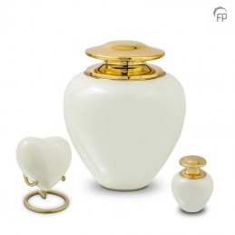 Metalen Mini Urn 'Satori' Parelmoer Wit met Goudkleur