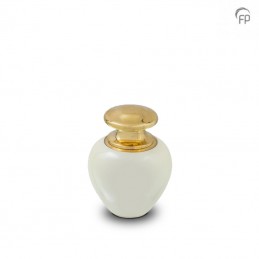 Metalen Mini Urn 'Satori' Parelmoer Wit met Goudkleur