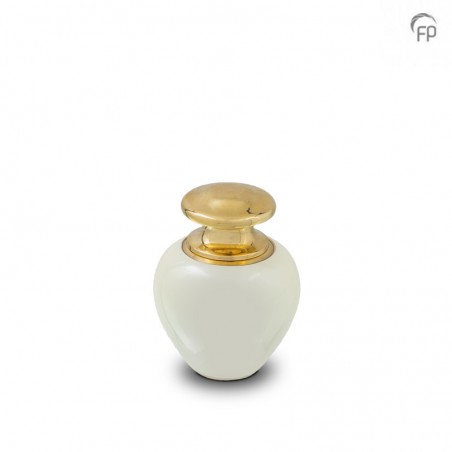 Metalen Mini Urn 'Satori' Parelmoer Wit met Goudkleur