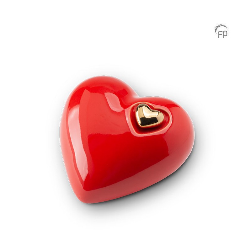 Grote Keramische Hart Urn 'Mastaba' Rood Hoogglans Grote Keramische Hart Urn 'Mastaba' Rood Hoogglans