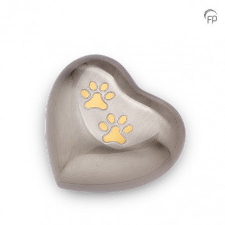 Kleine Metalen Dieren Hart Urn Pootjes Zilverkleur met Goudkleur Mat