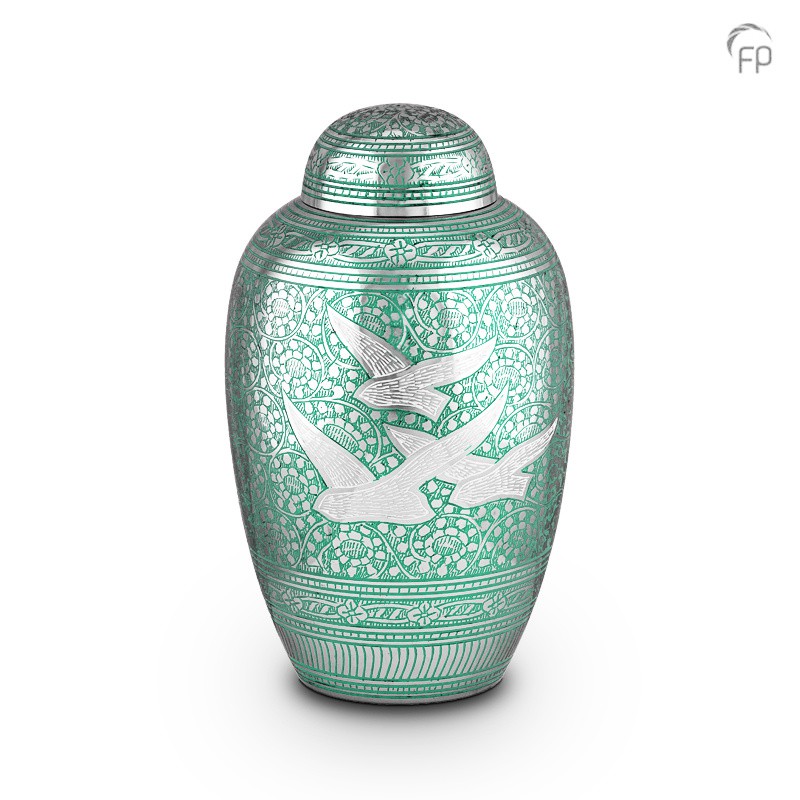 Grote Metalen Urn 'Vogels' Groen Grote Metalen Urn 'Vogels' Groen
