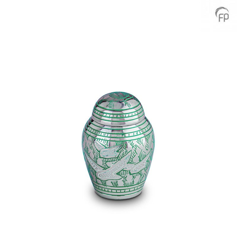 Metalen Mini Urn 'Vogels' Groen Metalen Mini Urn 'Vogels' Groen