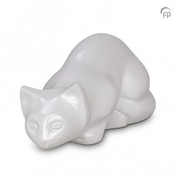 Kleine Metalen Dierenurn 'Liggende Kat' Wit