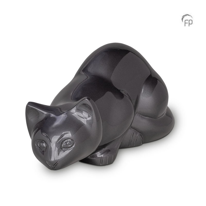 Kleine Metalen Dierenurn 'Liggende Kat' Grijs Kleine Metalen Dierenurn 'Liggende Kat' Grijs