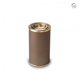 Kleine Metalen Kaarsenhouder Bruin met Goudkleurige Banden