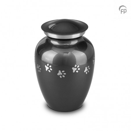 Grote Metalen Dierenurn 'Pootafdrukjes' Zwart/Grijs