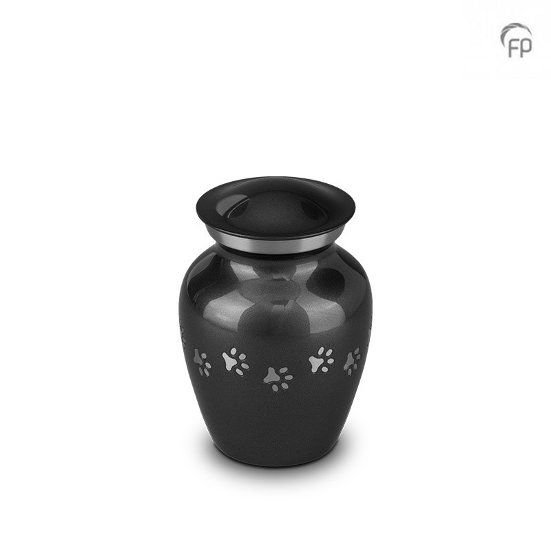 Kleine Metalen Dierenurn 'Pootafdrukjes' Zwart/Grijs Kleine Metalen Dierenurn 'Pootafdrukjes' Zwart/Grijs