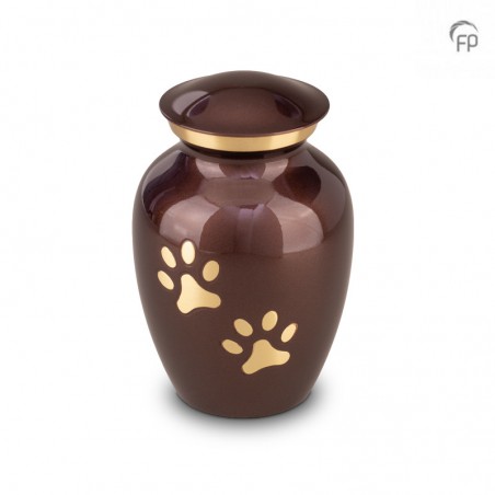 Grote Metalen Dierenurn Pootafdrukjes Bruin met Goudkleur