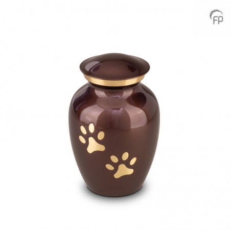 Middelgrote Metalen Dierenurn Pootafdrukjes Bruin met Goudkleur