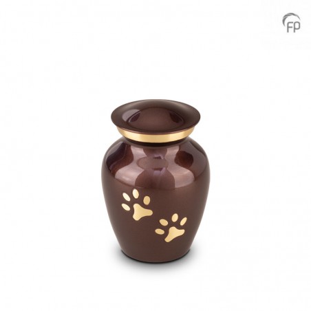 Kleine Metalen Dierenurn 'Pootafdrukjes' Bruin met Goudkleur