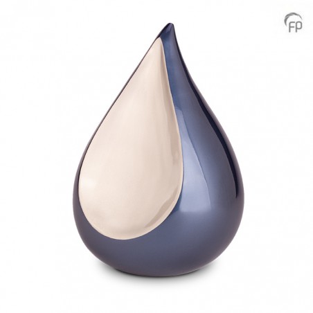 Grote Metalen Urn Teardrop Blauw met Zilverkleur