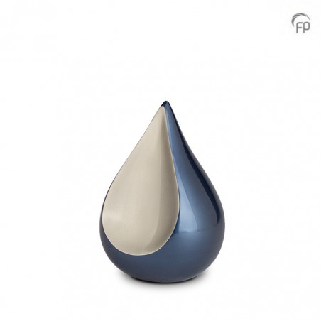 Kleine Metalen Urn Teardrop Blauw met Zilverkleur