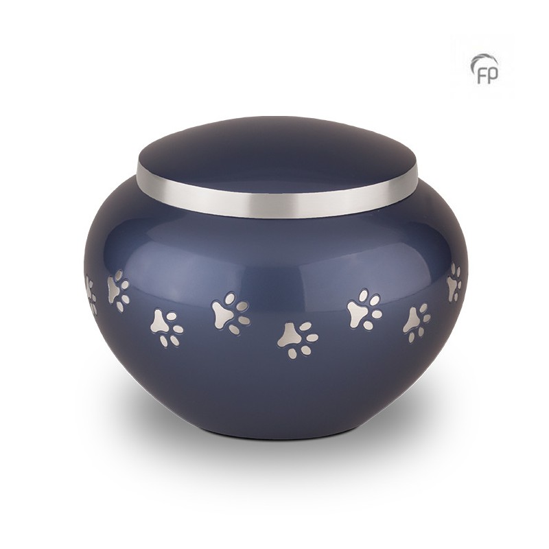 Grote Metalen Dierenurn 'Pootafdrukjes' Blauw Grote Metalen Dierenurn 'Pootafdrukjes' Blauw