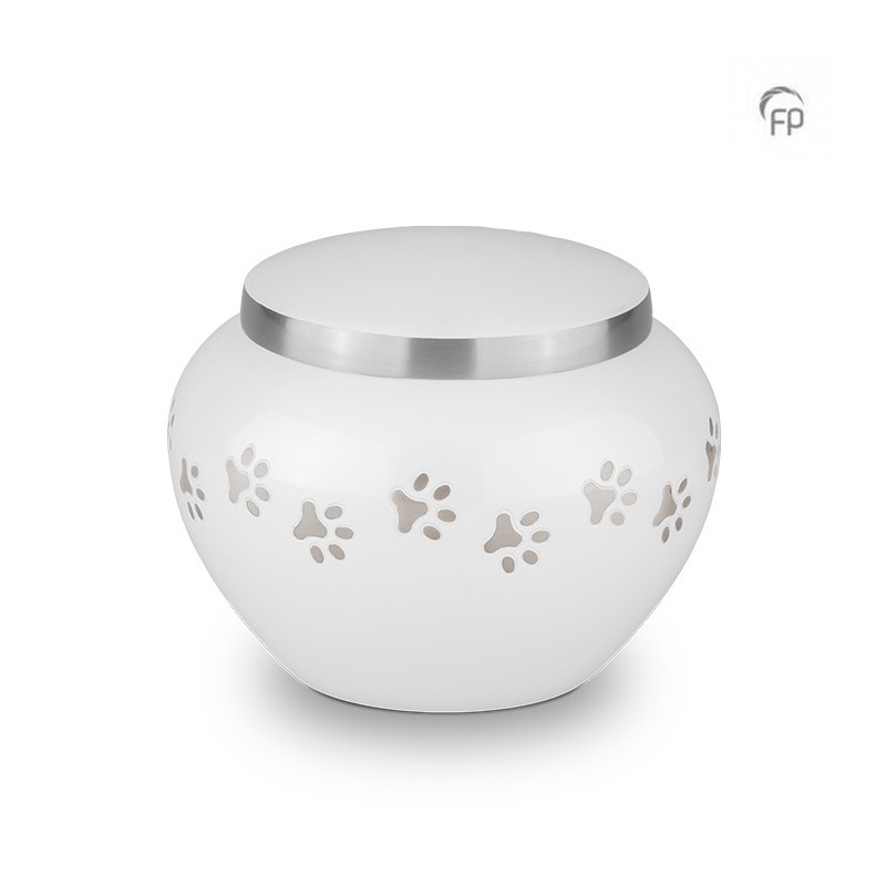 Medium Metalen Dierenurn 'Pootjes' Wit Medium Metalen Dierenurn 'Pootjes' Wit