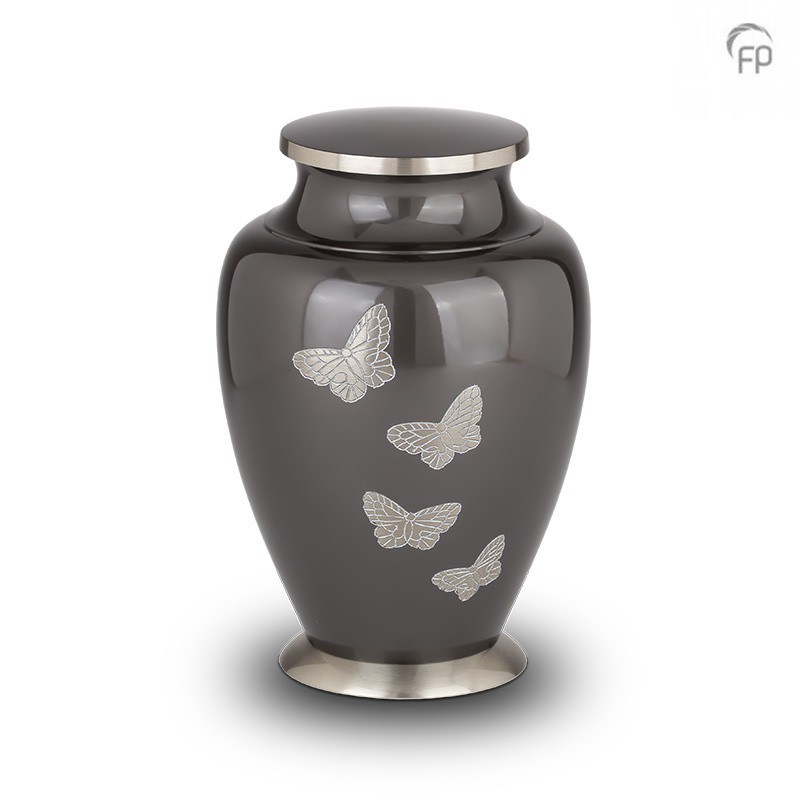 Grote Metalen Urn Vlinders Antraciet Grijs Grote Metalen Urn Vlinders Antraciet Grijs