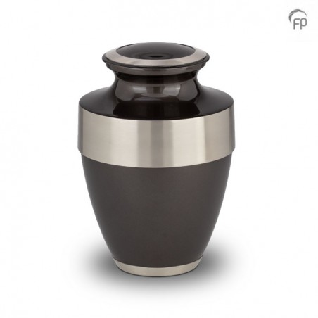 Grote Metalen Urn Zwart met Zilverkleurige Banden