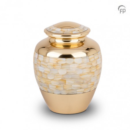 Grote Metalen Urn Goudkleur met Parelmoer