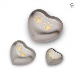 Kleine Metalen Dieren Hart Urn Pootjes Zilverkleur met Goudkleur Mat