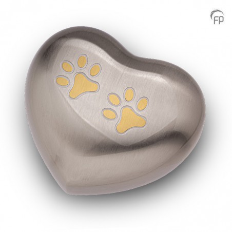Grote Metalen Dieren Hart Urn Pootjes Zilverkleur met Goudkleur Mat