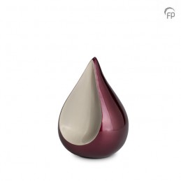 Kleine Metalen Urn Bordeaux met Zilverkleur Mat Teardrop