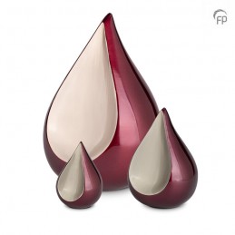 Kleine Metalen Urn Bordeaux met Zilverkleur Mat Teardrop