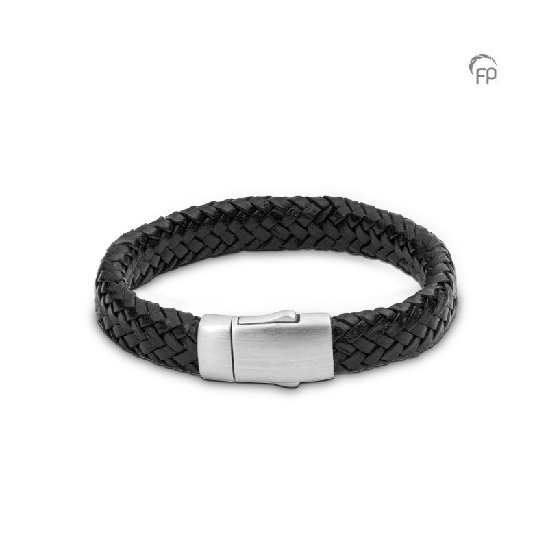 Leren Gevlochten 'Embrace' Armband Zwart Dik Leren Gevlochten 'Embrace' Armband Zwart Dik
